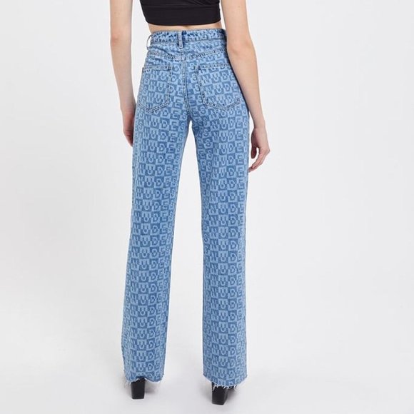 Urban Outfitters BDG Nudes Lettering High Waisted Wide Leg Raw Hem Denim Jeans - Picture 3 of 15